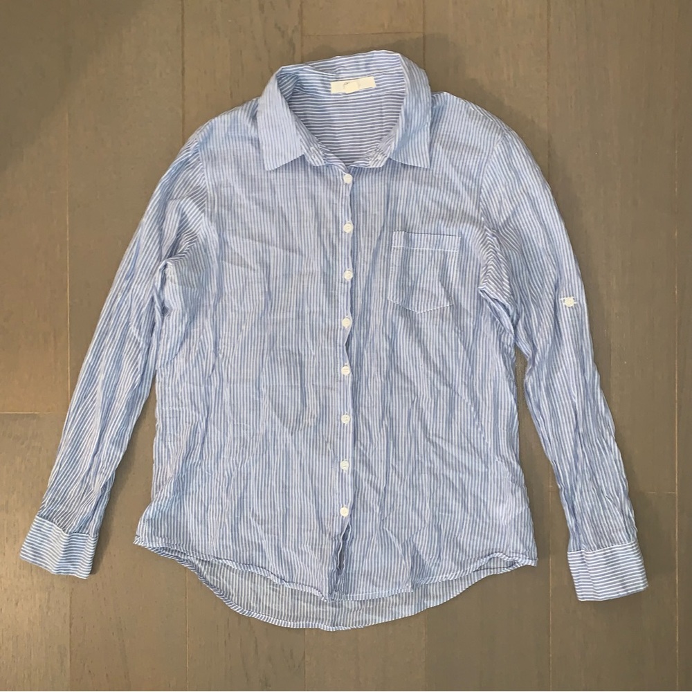 Forever 21 Cotton White & Blue Stripe Button Down Shirt